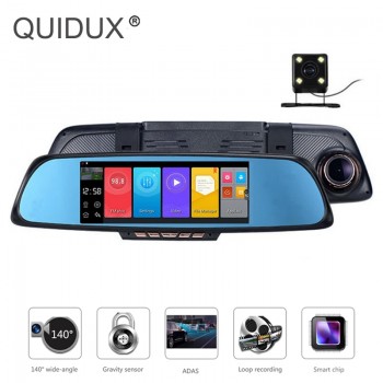 QUIDUX 6.86 Car Camera DVR Mirror Android GPS Navigation Dual Lens Video Recorder Full HD 1080P Rearview Mirror Camera Dash cam