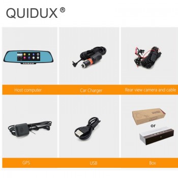 QUIDUX 6.86 Car Camera DVR Mirror Android GPS Navigation Dual Lens Video Recorder Full HD 1080P Rearview Mirror Camera Dash cam