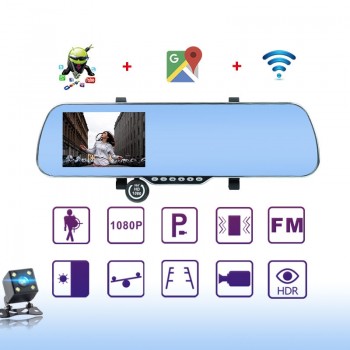 Car DVR Full HD 1080P 5 GPS Navigation Wifi Android Dash Cam Dual Lens Parking Rearview Mirror Camera Video Recorder G-sensor