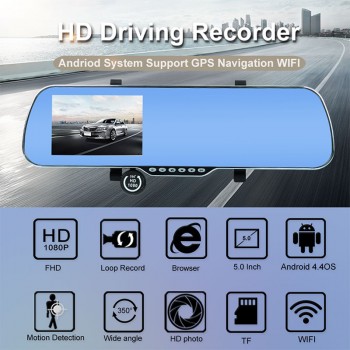 Car DVR Full HD 1080P 5 GPS Navigation Wifi Android Dash Cam Dual Lens Parking Rearview Mirror Camera Video Recorder G-sensor