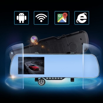 Car DVR Full HD 1080P 5 GPS Navigation Wifi Android Dash Cam Dual Lens Parking Rearview Mirror Camera Video Recorder G-sensor