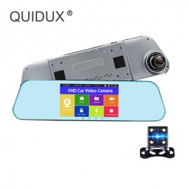 QUIDUX Car Rearview Mirror DVR 5 Touch Dual Lens Full HD 1080P  ADAS Night Vision vehicle Video Camera Recorder Parking Monitor