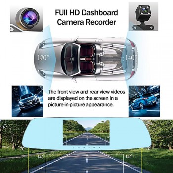 car dvr dual dashcam full hd 1920x1080 5inch drive recorder video registrator car rearview camera coche mirror dash cam black