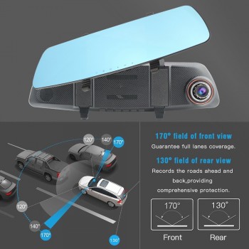 car dvr dual dashcam full hd 1920x1080 5inch drive recorder video registrator car rearview camera coche mirror dash cam black