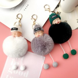 1PCS Cute Cartoon Doll Keychain Fur Ball Plush KeyChain Keyring Women Handbag Car Key Holder Bag Pendant Toys for Kids Gift
