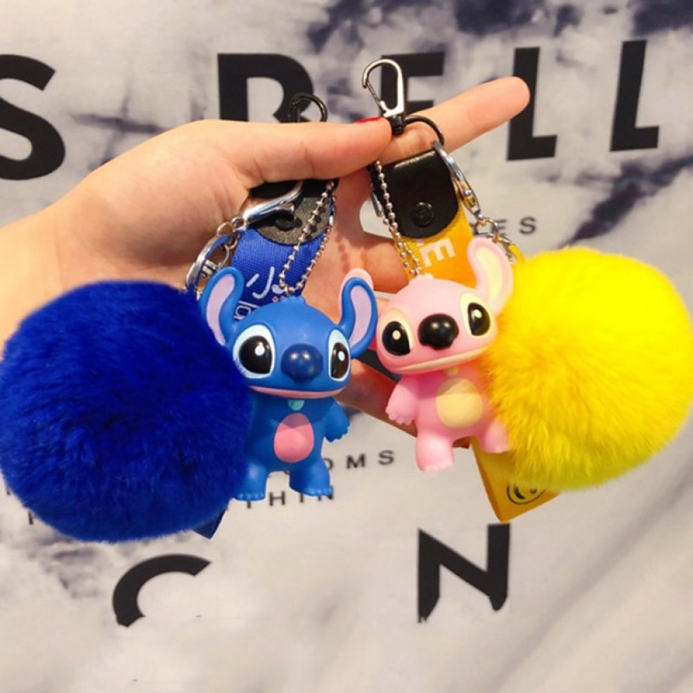 1 Pc Nice Cartoon Anime Stitch plush Doll Keychain Fur Ball plush Key ring for girl plush toy
