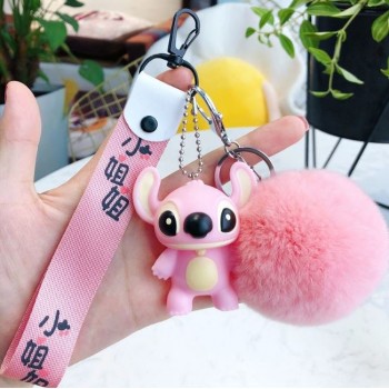 1 Pc Nice Cartoon Anime Stitch plush Doll Keychain Fur Ball plush Key ring for girl plush toy