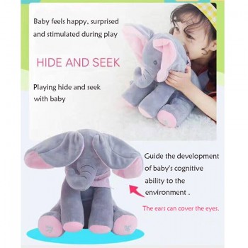 Jeriwell Electric Toys for Children Kids Peek a boo Elephant Stuffed Animals Plush Play Hide and Seek Funny Toy Music Doll Gift