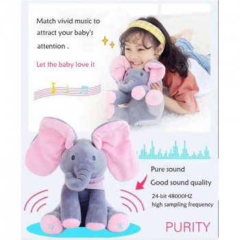 Jeriwell Electric Toys for Children Kids Peek a boo Elephant Stuffed Animals Plush Play Hide and Seek Funny Toy Music Doll Gift