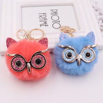 New Mini Plush Real owl Fur Ball keychain Soft Toys Cute Fashion Kids Plush Dolls pompom  fluffy Charm Baby For Girls Women gift