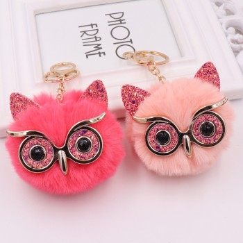 New Mini Plush Real owl Fur Ball keychain Soft Toys Cute Fashion Kids Plush Dolls pompom  fluffy Charm Baby For Girls Women gift