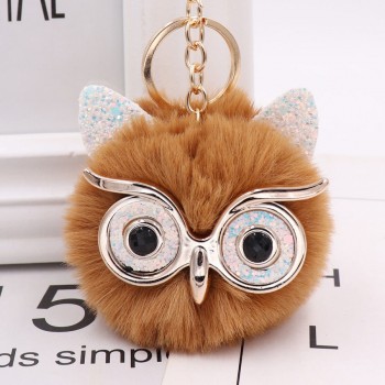 New Mini Plush Real owl Fur Ball keychain Soft Toys Cute Fashion Kids Plush Dolls pompom  fluffy Charm Baby For Girls Women gift