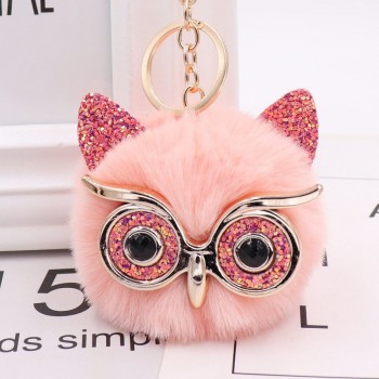 New Mini Plush Real owl Fur Ball keychain Soft Toys Cute Fashion Kids Plush Dolls pompom  fluffy Charm Baby For Girls Women gift