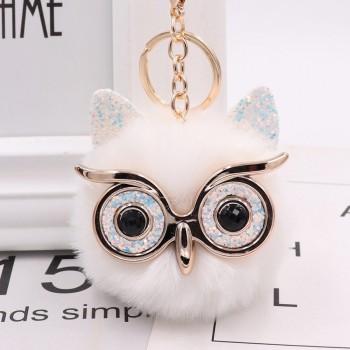 New Mini Plush Real owl Fur Ball keychain Soft Toys Cute Fashion Kids Plush Dolls pompom  fluffy Charm Baby For Girls Women gift