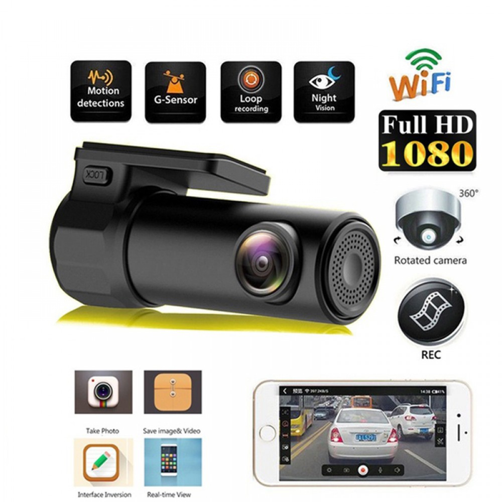 Car DVR Mini Camera Can Rotate 360 FHD 1080P Video Car Camera For Driving Recording Car DVR Detector Dashboard Camera WiFi
