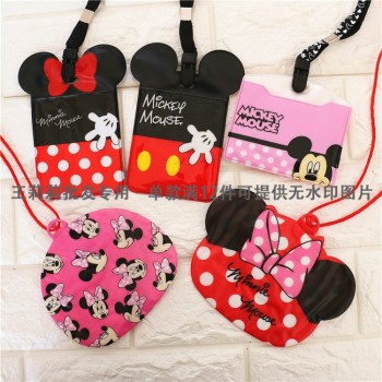 Disney cartoon children Lanyard Coin leather Purse Mickey Mouse card mini bag Storage key earphone boy girl Portable Minnie
