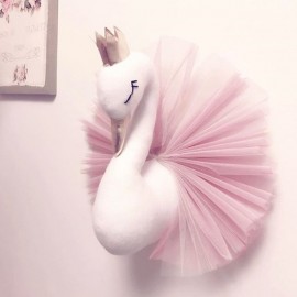 Animal Head Swan Flamingo Wall Hanging Mount Stuffed Plush Toy Princess Doll for Girl Baby Kid Gift Nursery Room Wall Decor