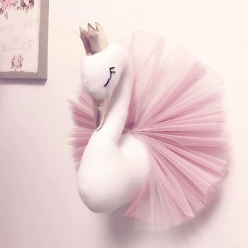 Animal Head Swan Flamingo Wall Hanging Mount Stuffed Plush Toy Princess Doll for Girl Baby Kid Gift Nursery Room Wall Decor