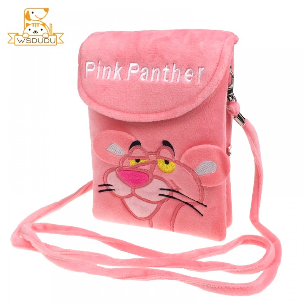 Cute Plush Purse Bags Pink Panther Coin Pouch Naughty Leopard Wallet Dolls Stuffed Toys Kawaii Cartoon Animals Cover Girls Gifts