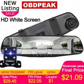 4.3 Car DVR Rearview Mirror with 2 Cameras Dash Cam White mirror 1080P Auto Video Registrator Recorder Dual lens Dash cam
