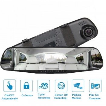 4.3 Car DVR Rearview Mirror with 2 Cameras Dash Cam White mirror 1080P Auto Video Registrator Recorder Dual lens Dash cam