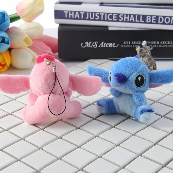 2pcs/set Kawaii Stitch Plush Toy Keychains Stuffed Soft PP cotton Phone Charm Strap Bag Pendant 7x6.5cm