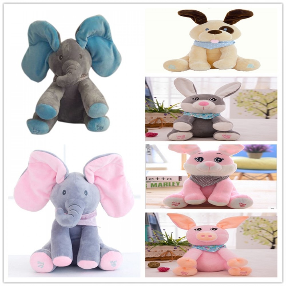 Funny Hide and Seek Plush Toys Elephant Bear Dog Rabbit Pig Electric Speaking Singing Doll Musical Toys for Christmas 16 Models