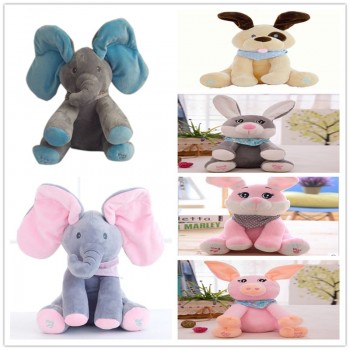 Funny Hide and Seek Plush Toys Elephant Bear Dog Rabbit Pig Electric Speaking Singing Doll Musical Toys for Christmas 16 Models