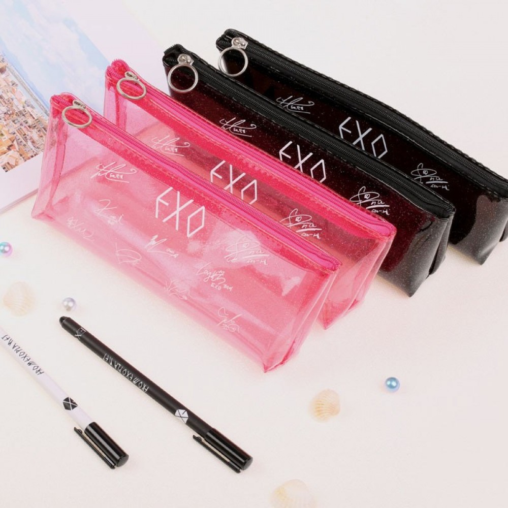 [MYKPOP]EXO Pen Bag Comestic Case Fluorescent Transparent Bag KPOP Collection SA18091003