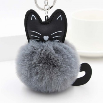 In Stock New Fluffy Rabbit Fur Ball Cat Head Doll Toy Pompom Plush Keychains Decoration Toy for Bag Car Gift for Girl Women