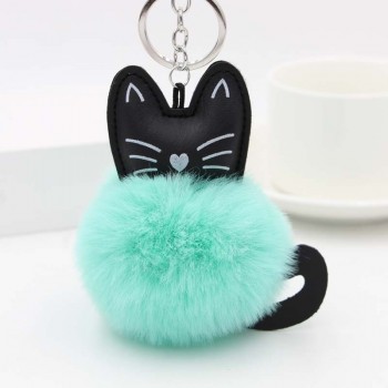 In Stock New Fluffy Rabbit Fur Ball Cat Head Doll Toy Pompom Plush Keychains Decoration Toy for Bag Car Gift for Girl Women