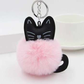In Stock New Fluffy Rabbit Fur Ball Cat Head Doll Toy Pompom Plush Keychains Decoration Toy for Bag Car Gift for Girl Women