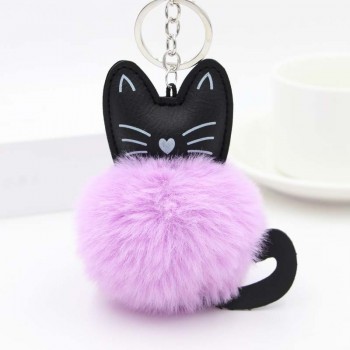 In Stock New Fluffy Rabbit Fur Ball Cat Head Doll Toy Pompom Plush Keychains Decoration Toy for Bag Car Gift for Girl Women