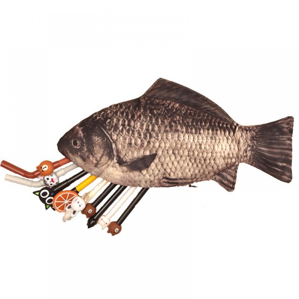 Fish Shaped Pen Bag Zippered Pencil Case Simulated Original Toy Bag Wallet Cosmetic Make Up Bag Pen Storage
