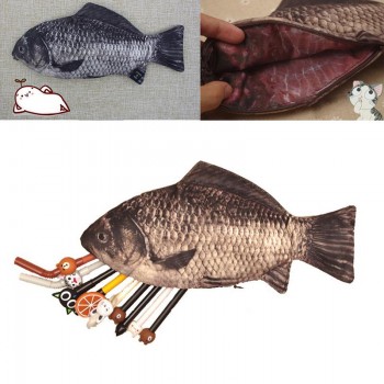 Fish Shaped Pen Bag Zippered Pencil Case Simulated Original Toy Bag Wallet Cosmetic Make Up Bag Pen Storage
