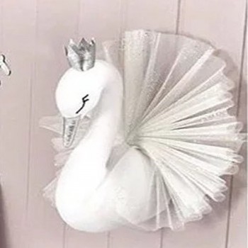 Plush Animal Wall Hanging Crown Swan Stuffed Toys Wall Mounted Girls Bedroom Decoration Kids Toys For Wedding Birthday