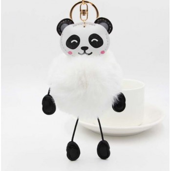 1 Pc Kawaii Panda Fake Rabbit Fur Soft Ball Keychain for Women Bag Pendant Cars Plush KeyChains for Girls Gift