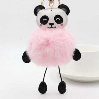 1 Pc Kawaii Panda Fake Rabbit Fur Soft Ball Keychain for Women Bag Pendant Cars Plush KeyChains for Girls Gift