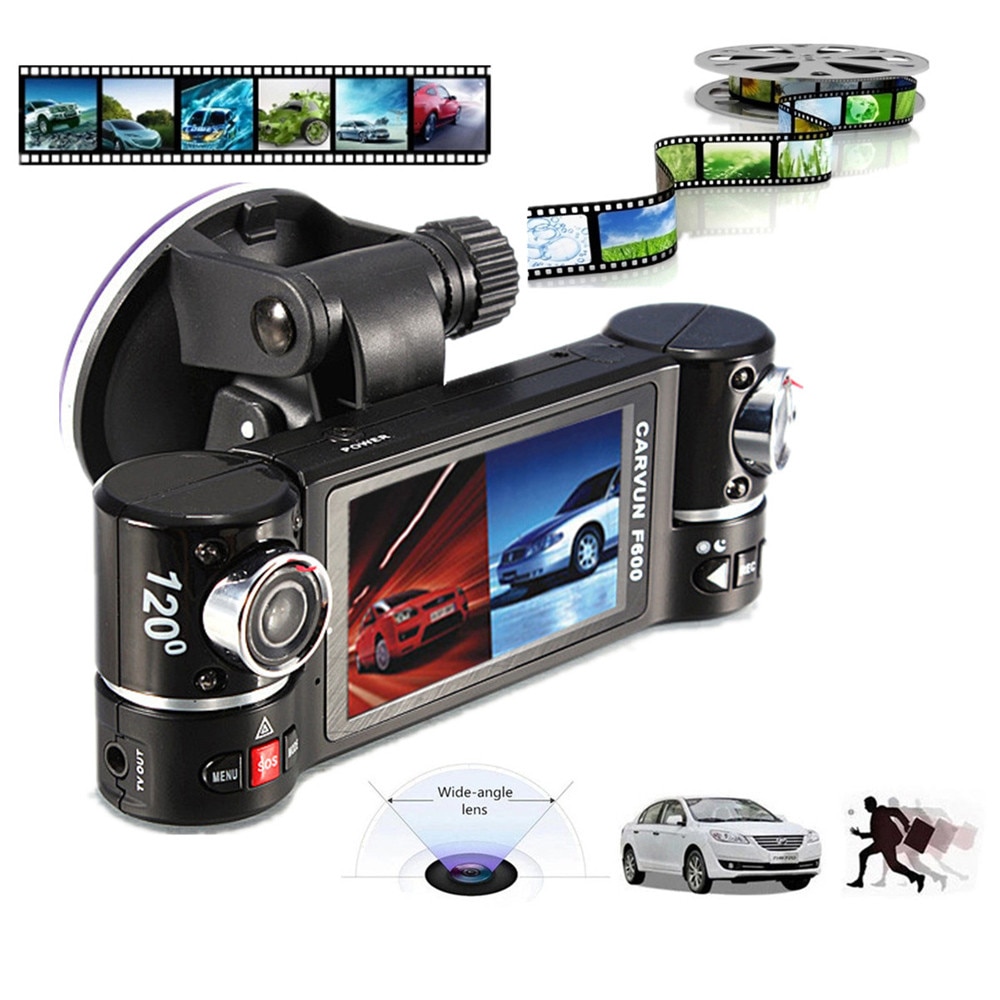 1PC Universal New Dual Lens Car Camera Vehicle DVR Dash Cam Two Lens Video Recorder F600 Black