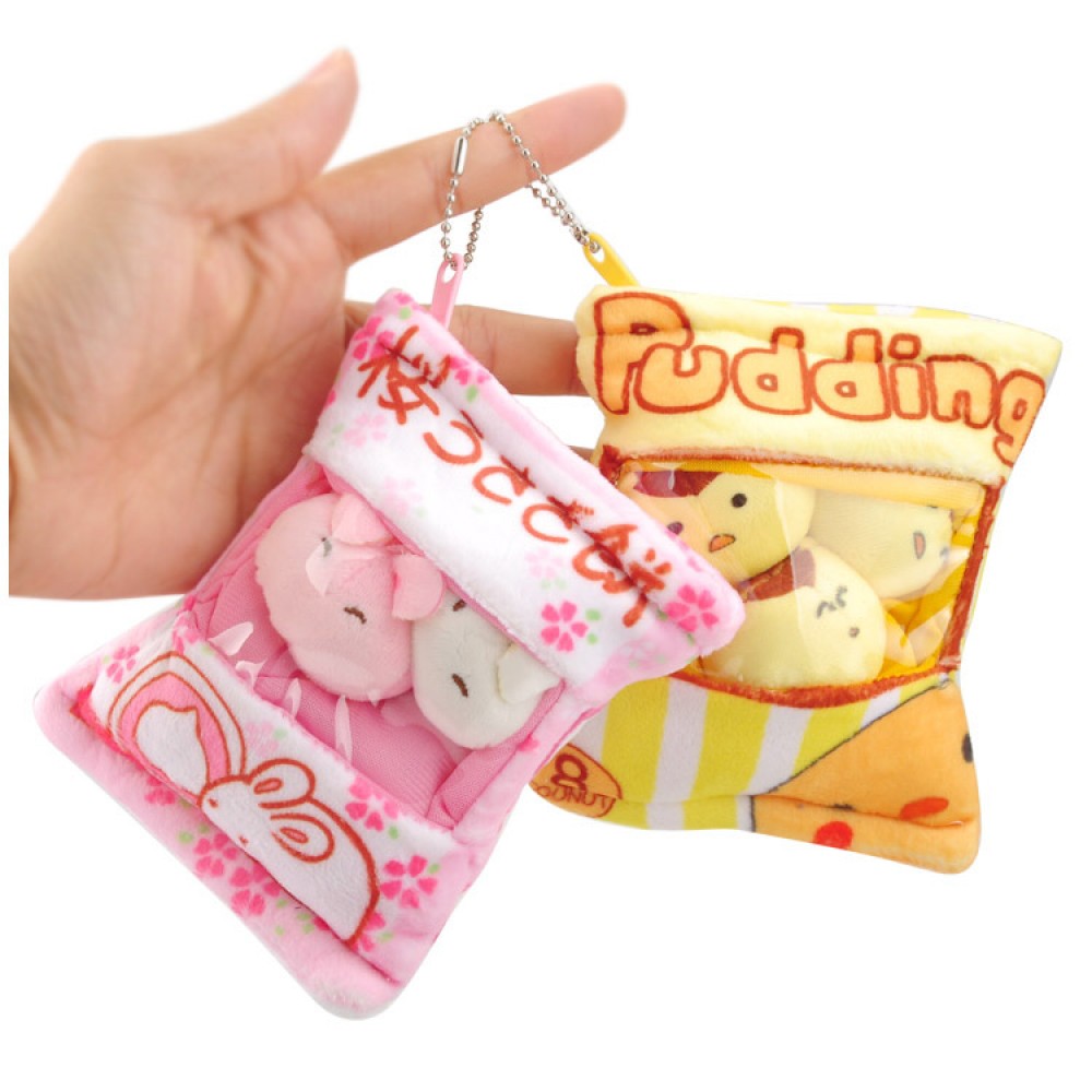 Cute Japanese Puppy Rabbit Snack Bag Plush Keychain Toy Pudding Dog Snack Bag Small Hanging Pendant Doll Animals Cartoon Toy