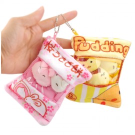Cute Japanese Puppy Rabbit Snack Bag Plush Keychain Toy Pudding Dog Snack Bag Small Hanging Pendant Doll Animals Cartoon Toy