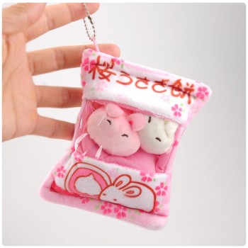 Cute Japanese Puppy Rabbit Snack Bag Plush Keychain Toy Pudding Dog Snack Bag Small Hanging Pendant Doll Animals Cartoon Toy