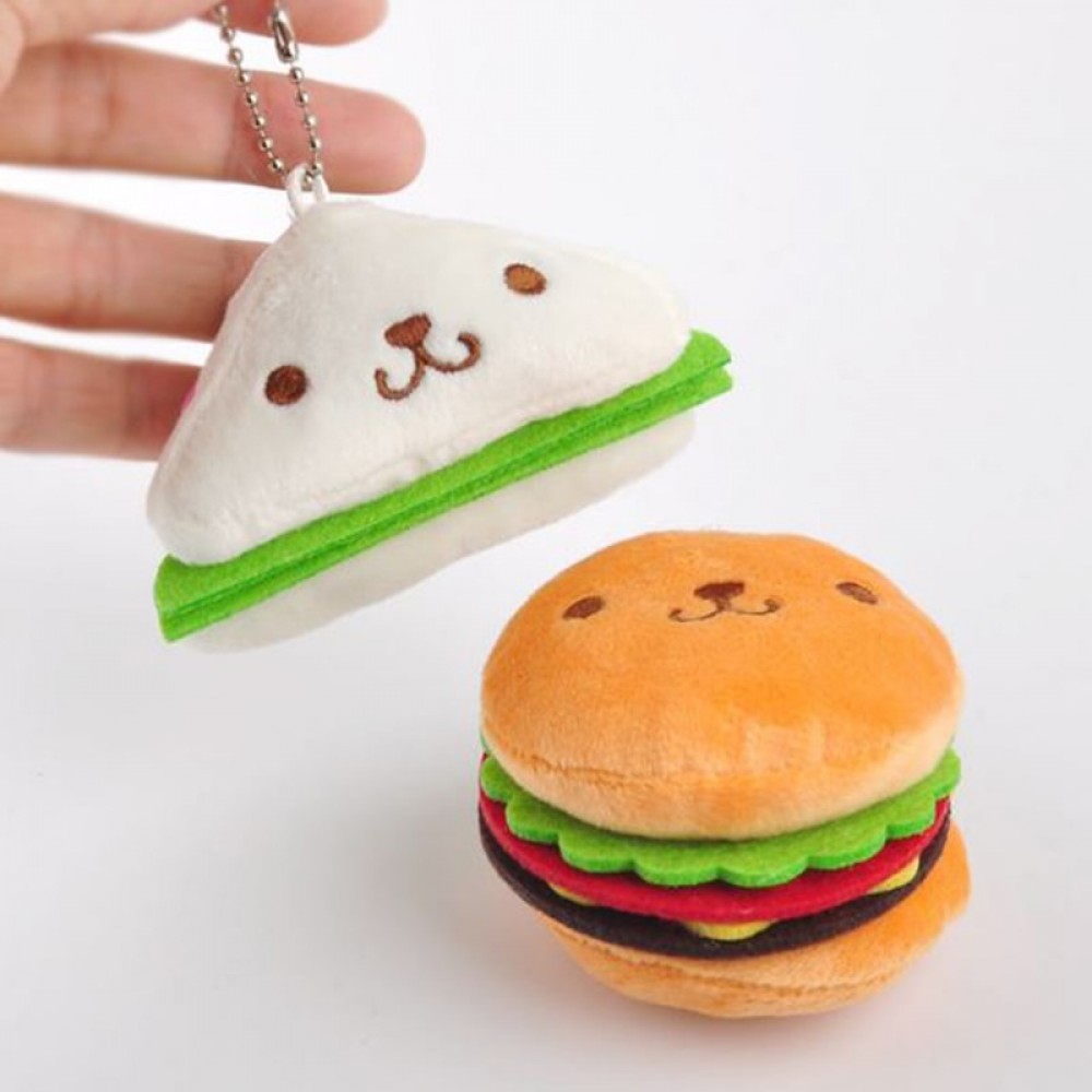 1 Pc Creative Food Hamburger Sandwich Plush Keychain Cartoon Soft Plush Doll Toy Plush Pendant for Kids Gift