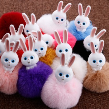 New Mini Plush Kawaii rabbit Fur Ball keychain Soft Toys Cute Kids Plush Dolls pompom fluffy Charm Baby For Girls Women gift
