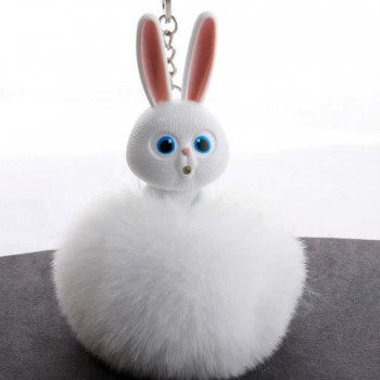 New Mini Plush Kawaii rabbit Fur Ball keychain Soft Toys Cute Kids Plush Dolls pompom fluffy Charm Baby For Girls Women gift