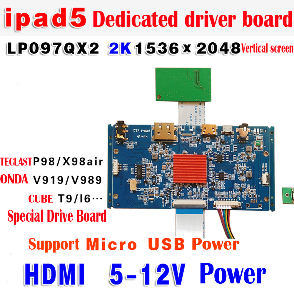 IPAD5 LCD-LP097QX2-SPAV Dedicated LCD driver board 2K 2048*1536 HDMI 5-12 Power Ultra-thin style
