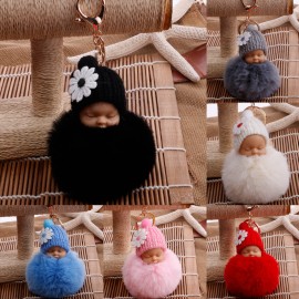 Cartoon Doll Hairball Keychain Plush Handbag Car Keyring Women Key Buckle Plush Keychains