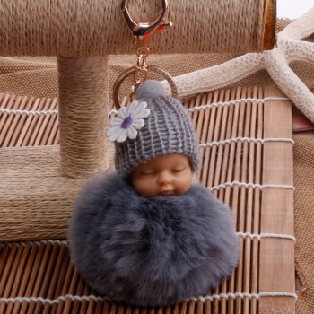 Cartoon Doll Hairball Keychain Plush Handbag Car Keyring Women Key Buckle Plush Keychains