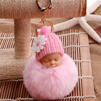Cartoon Doll Hairball Keychain Plush Handbag Car Keyring Women Key Buckle Plush Keychains