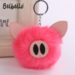 Cute 2019 Charm Pompom Pig Plush Keychain Pendant Women Piglets Key Chain Rings Fluffy Faux Rabbit Fur Ball Pendant